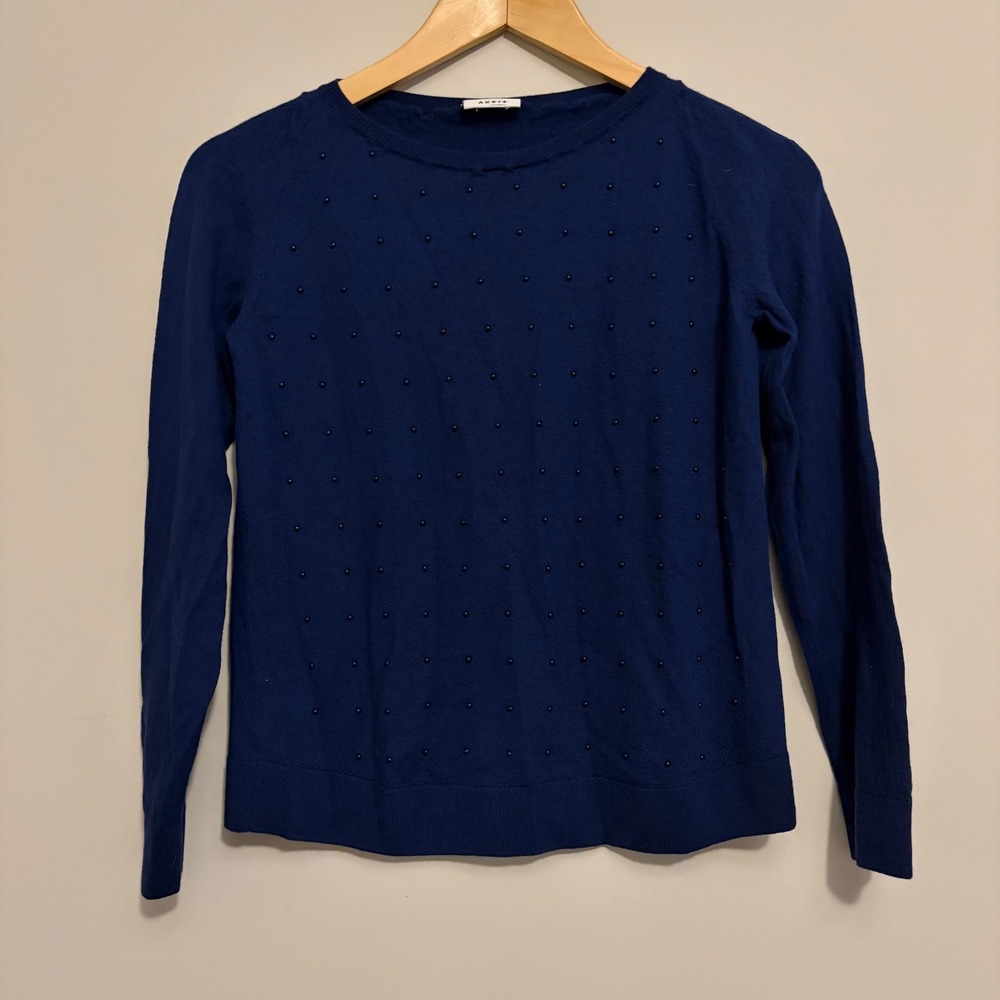 Akris Punto Royal Blue Studded Long Sleeve Crew Neck Sweater US 12